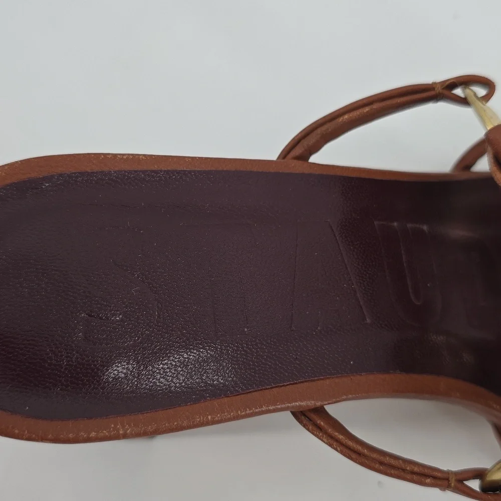 STAUD Pucky Brown And Gold Heeled Sandals Size 38